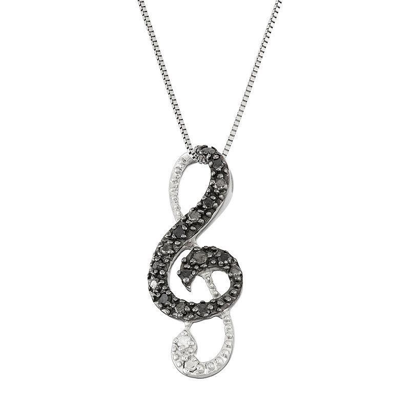 Sterling Silver 1/10 Carat T.W. Black & White Diamond Treble Clef Pendant, Womens Product Image