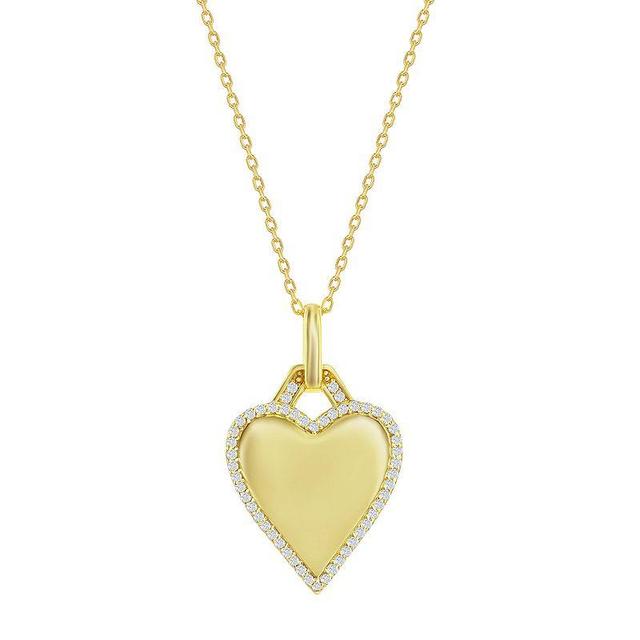 Argento Bella Sterling Silver Cubic Zirconia Polished Heart Pendant Necklace, Womens Gold Tone Product Image