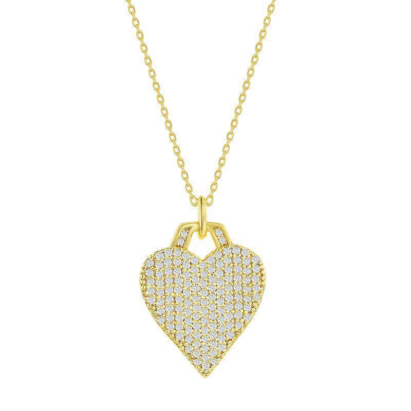 Argento Bella Sterling Silver Micro Pave Cubic Zirconia Heart Pendant Necklace, Womens Gold Tone Product Image