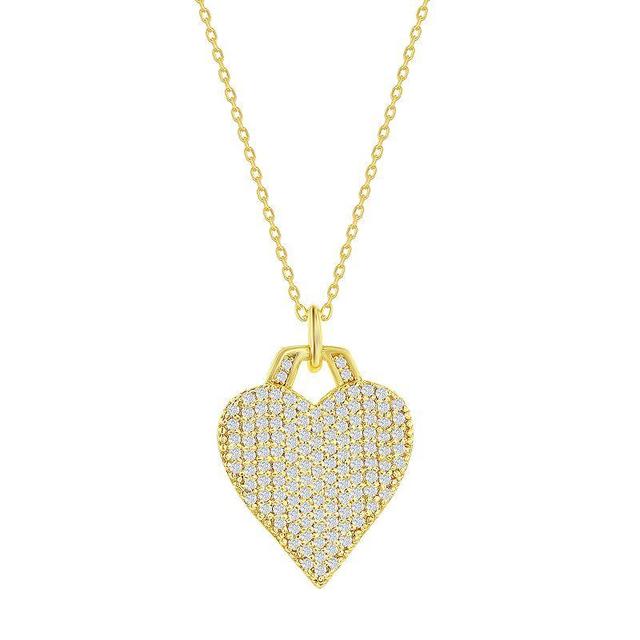 Argento Bella Sterling Silver Micro Pave Cubic Zirconia Heart Pendant Necklace, Womens Gold Tone Product Image