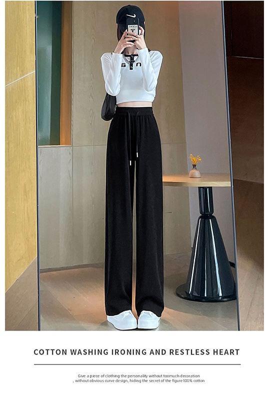 Drawstring Waist Plain Loose Fit Pants Product Image