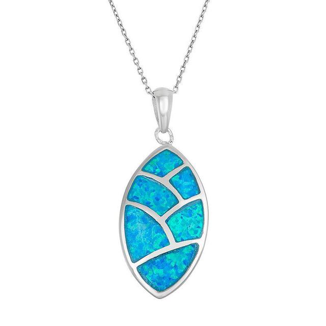 Lab-Created Blue Opal Sterling Silver Mosaic Marquise Pendant Necklace, Womens Product Image