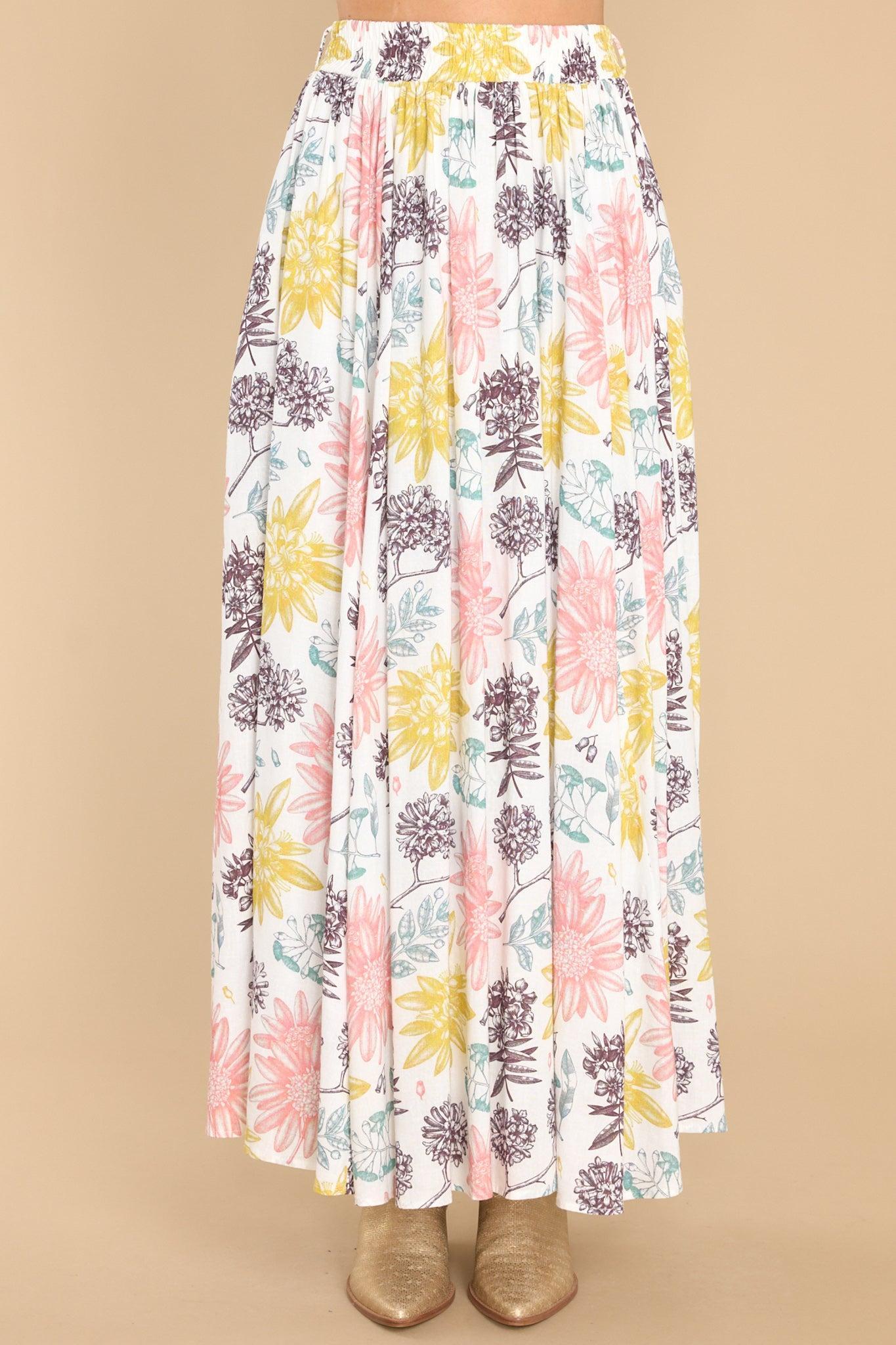 Aura Never Let You Go Ivory Floral Print Maxi Skirt Product Image