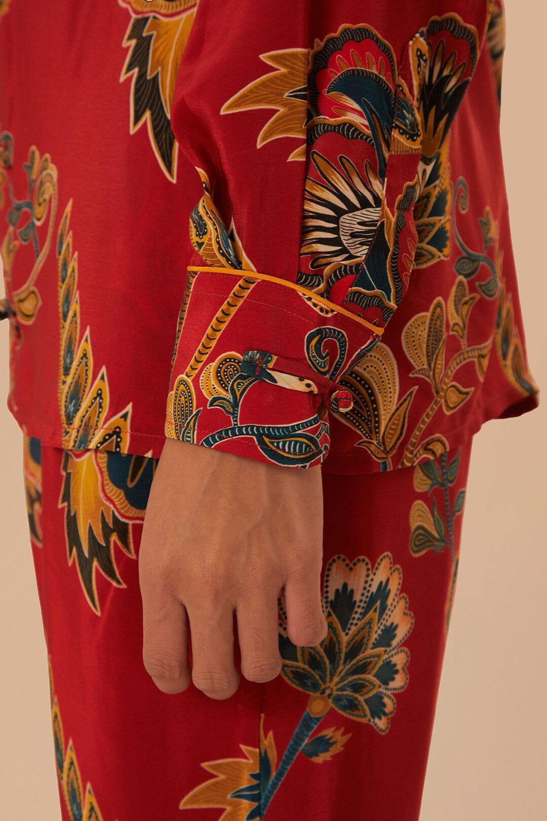 Red Maxi Floral Pajama Shirt Product Image