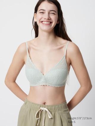 Womens Wireless Bra (Stretch Lace) Light Green XS UNIQLO US Product Image