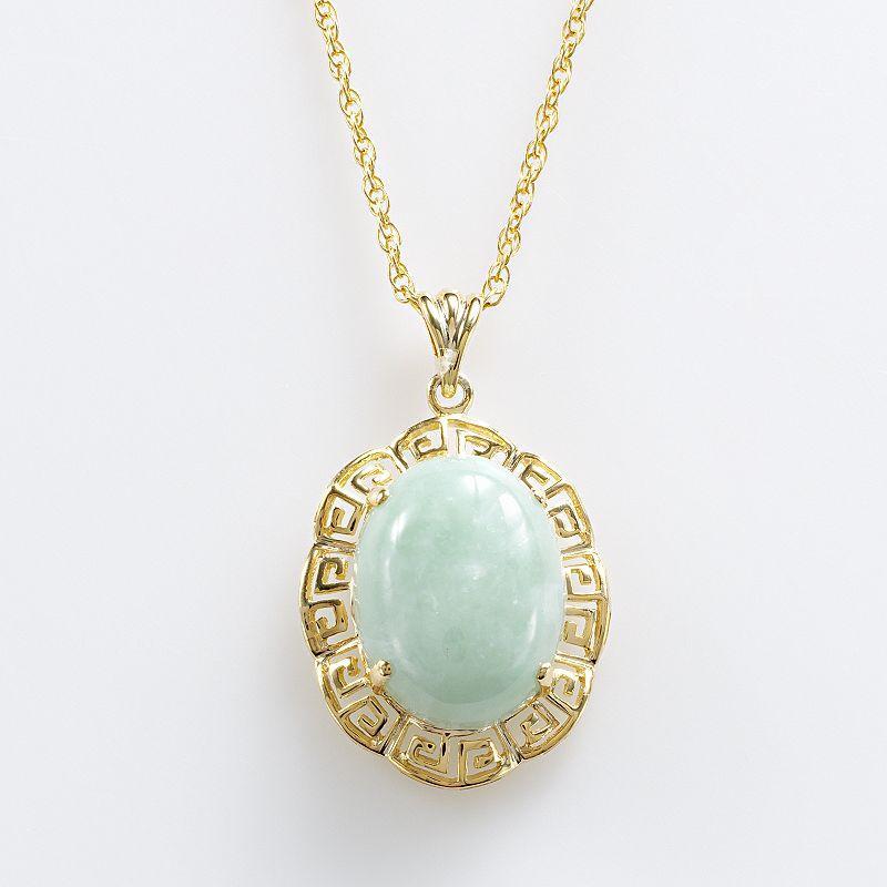 Dynasty Jade 18k Gold Over Silver Jade Greek Key Oval Pendant, Womens Green Product Image