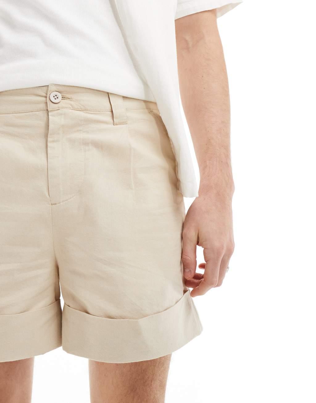 ASOS DESIGN short in linen look in stone  Product Image