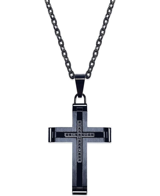 Mens Black Diamond Accent Cross Pendant in Black Ion Plated Stainless Steel Product Image