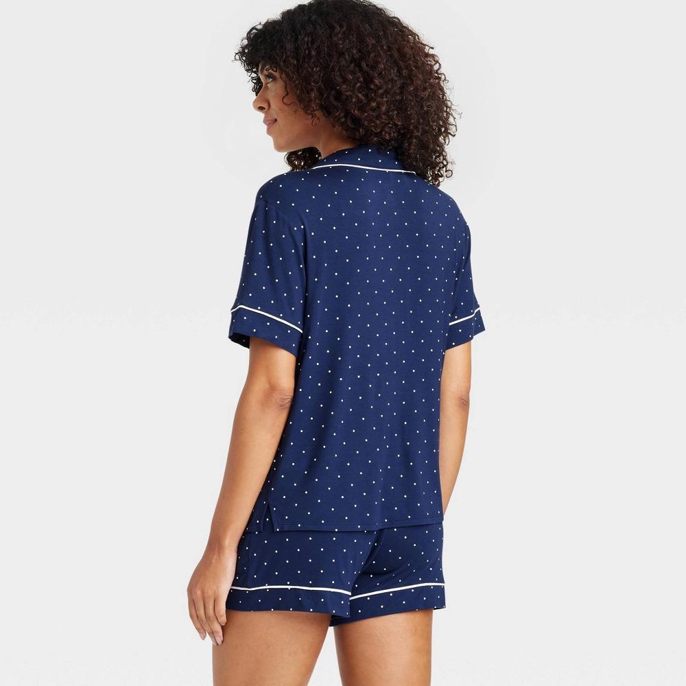 Women's Polka Dot Cloud Knit Short Sleeve Top and Shorts Pajama Set - Auden™ Navy Blue M Product Image