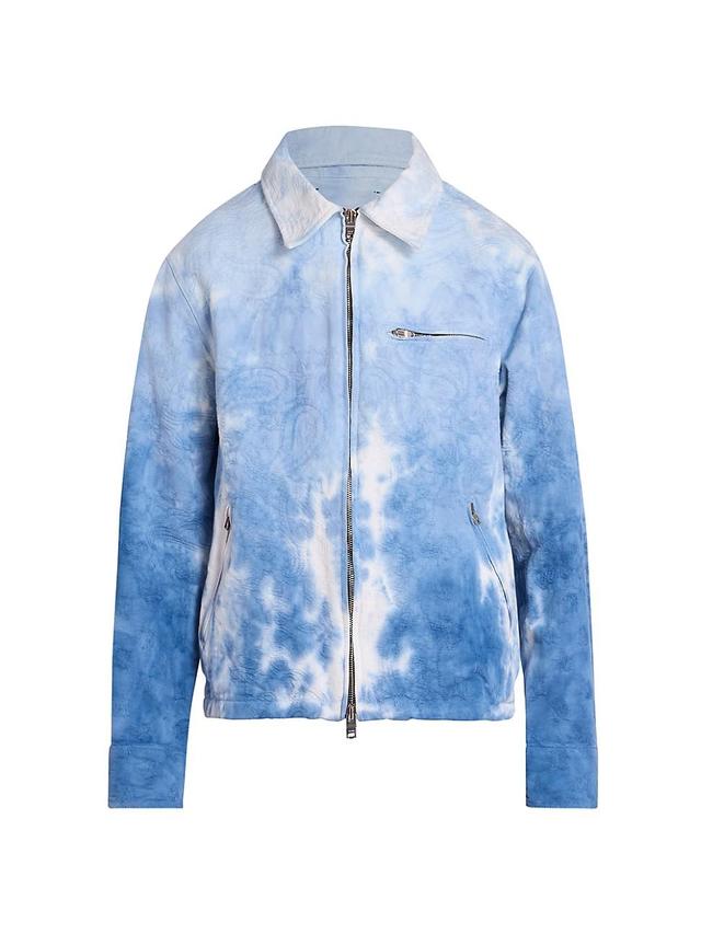 Mens Paisley Jacquard Tie-Dye Denim Zip-Up Jacket Product Image