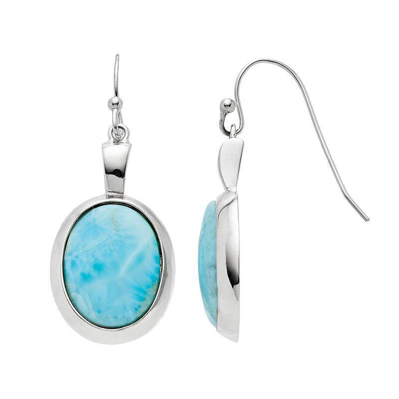 Sterling Silver Larimar Oval Drop Earrings, Womens, Blue Product Image