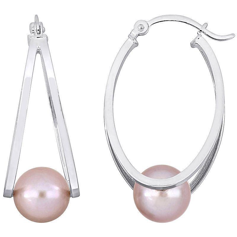 Stella Grace Sterling Silver Dyed Pink Freshwater Cultured Pearl Split Oval Hoop Earrings, Womens Product Image