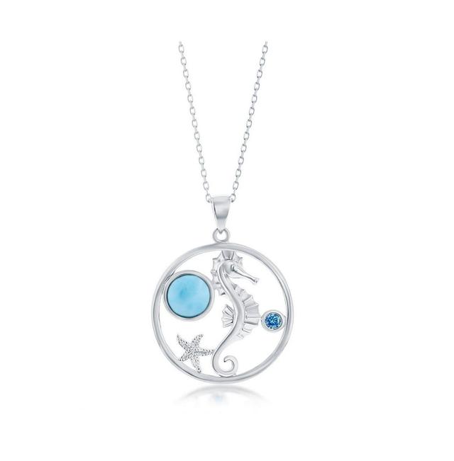 Nautica Rocks Sterling Silver Larimar & Cubic Zirconia Seahorse Pendant Necklace, Womens Blue Product Image