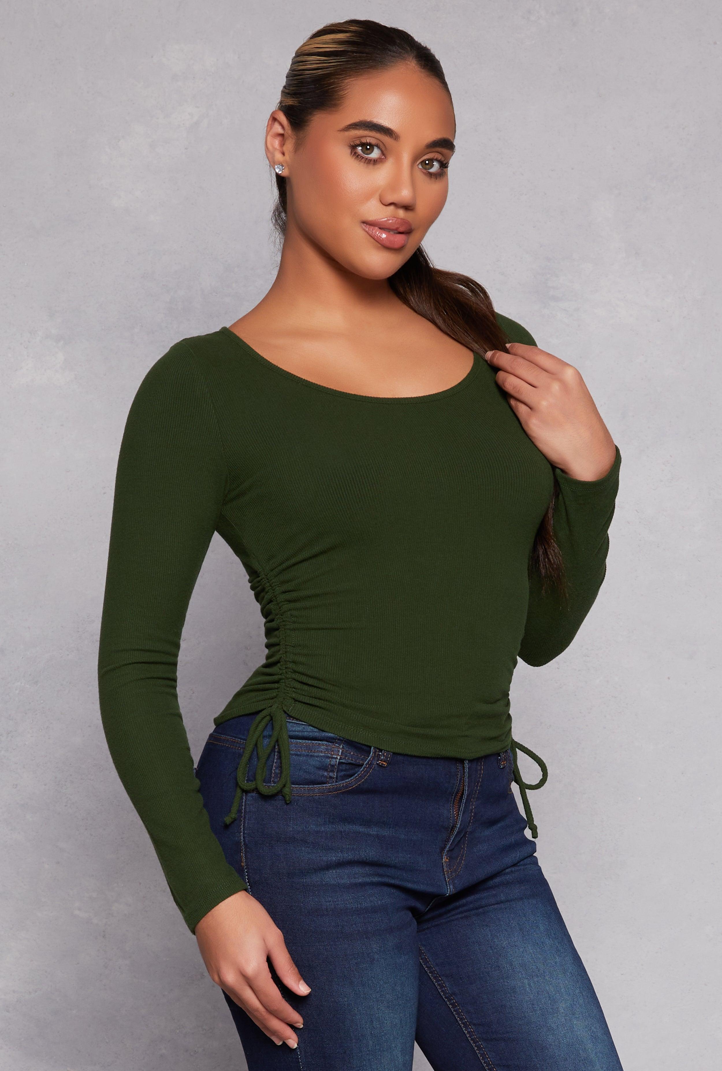 Womens Side Tie Ruched Long Sleeve Top Product Image