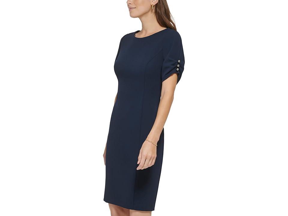 DKNY Puff Sleeve Gunmetal Trim Sheath Dress (Spring Navy) Women's Dress Product Image