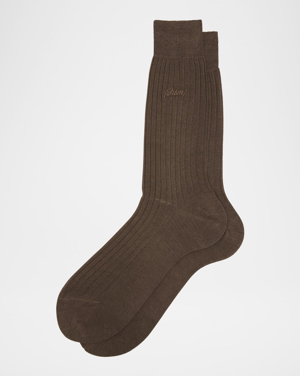 Mens Ribbed Cotton Crew Socks Product Image