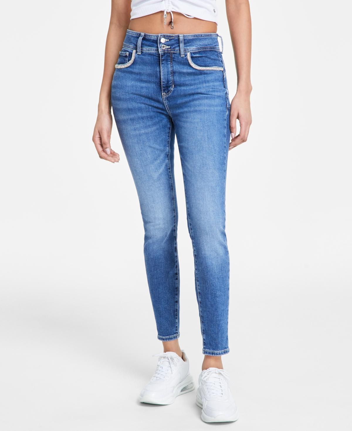 Guess Womens Rhinestone Trimmed Skinny Ankle Jeans product image