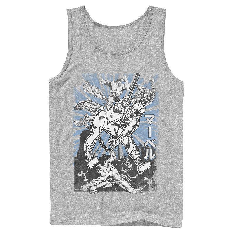 Mens Marvel Avengers Kanji Group Shot Spiderman Tank Top Athletic Grey Product Image