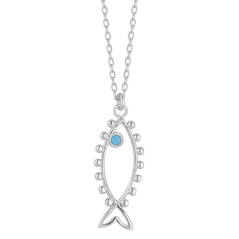 Sunkissed Sterling Sterling Silver Simulated Turquoise Fish Pendant Necklace, Womens Silver Tone Product Image