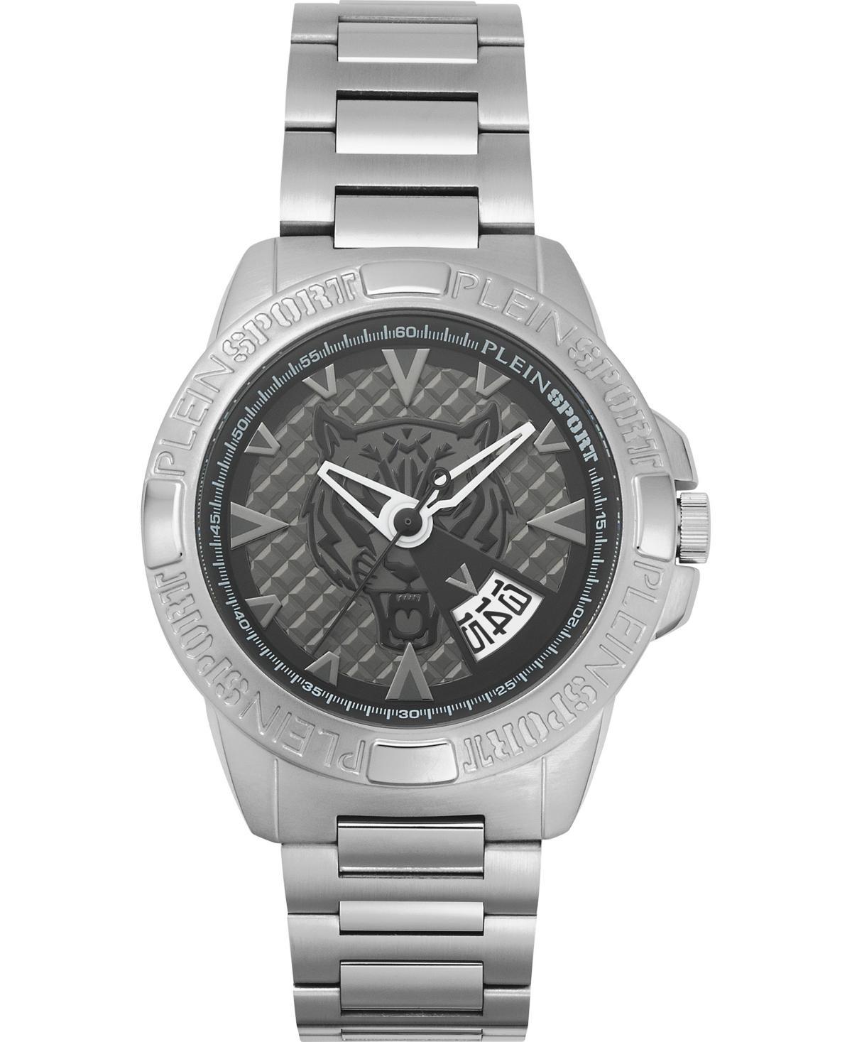 Plein Sport Mens Touchdown Silver-Tone Stainless Steel Bracelet Watch 44mm - Silver Product Image