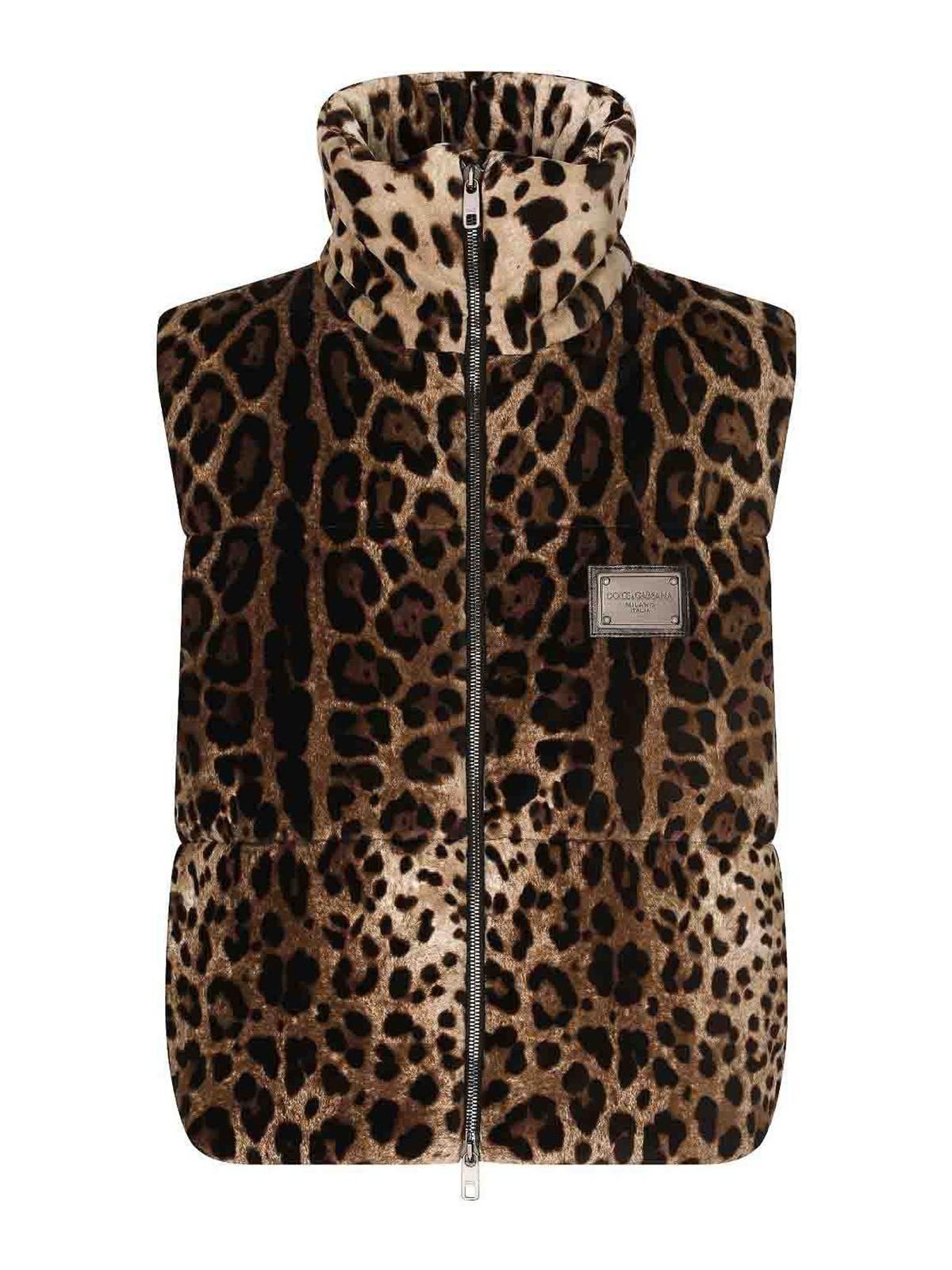 DOLCE & GABBANA Logo-plaque Leopard-print Gilet In Brown Product Image