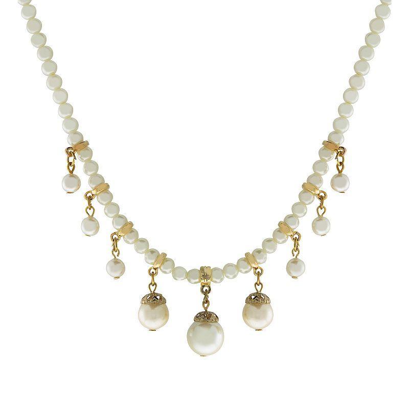 1928 Gold Tone Simulated Pearl Strand & Drop Station Necklace, Womens, White Product Image