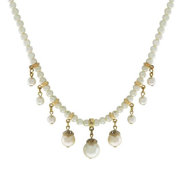 1928 Gold Tone Simulated Pearl Strand & Drop Station Necklace, Womens, White Product Image