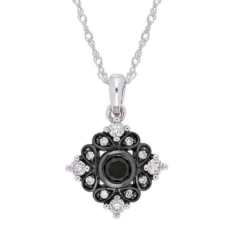 Stella Grace 10k White Gold 2/5 Carat Black & White Diamond Pendant Necklace, Womens 10k Whgold Product Image