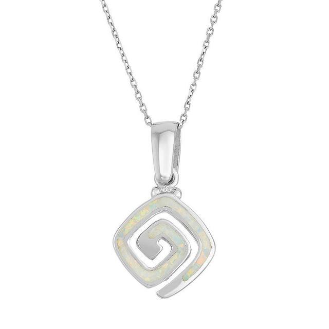 Lab-Created Opal Sterling Silver Greek Key Pendant Necklace, Womens White Product Image