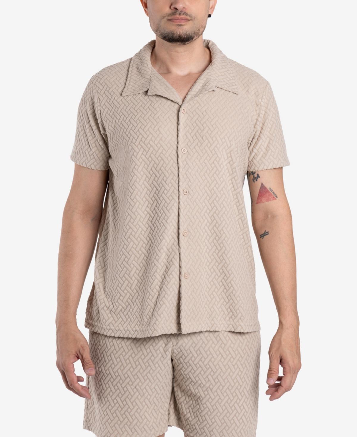 Spring + Mercer Mens Casual Textured Camp Collar Short Sleeve Button-Up Shirt Product Image