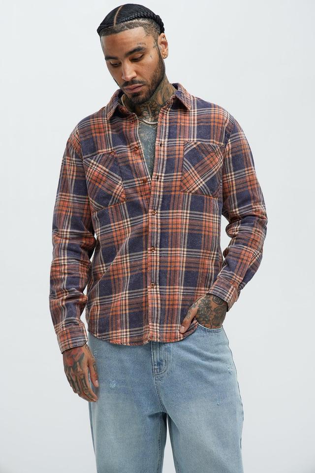 Camp Bleached Plaid Shirt - Orange/combo Product Image