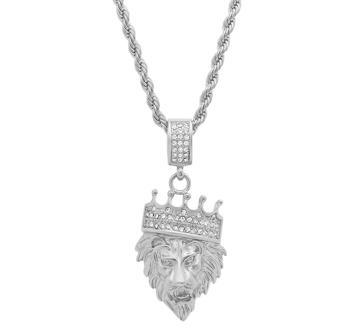 Steeltime Mens Stainless Steel Simulated Diamond Crowned Lions Head 30 Pendant Necklace Product Image