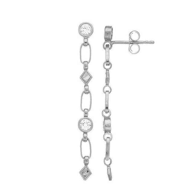 Kristen Kesho Sterling Silver Lab-Created White Sapphire Rhombus Link Drop Earrings, Womens, Grey Product Image