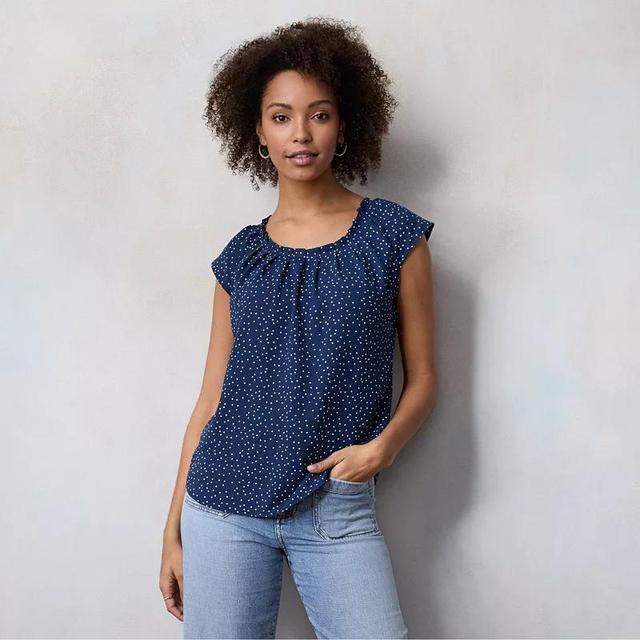 Womens LC Lauren Conrad Pleated Scoopneck Top Blue Disco Dots Product Image