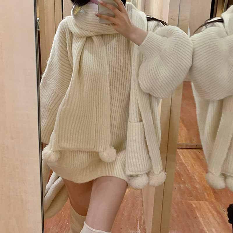 Pocketed Pom Pom Plain Hoodie Product Image