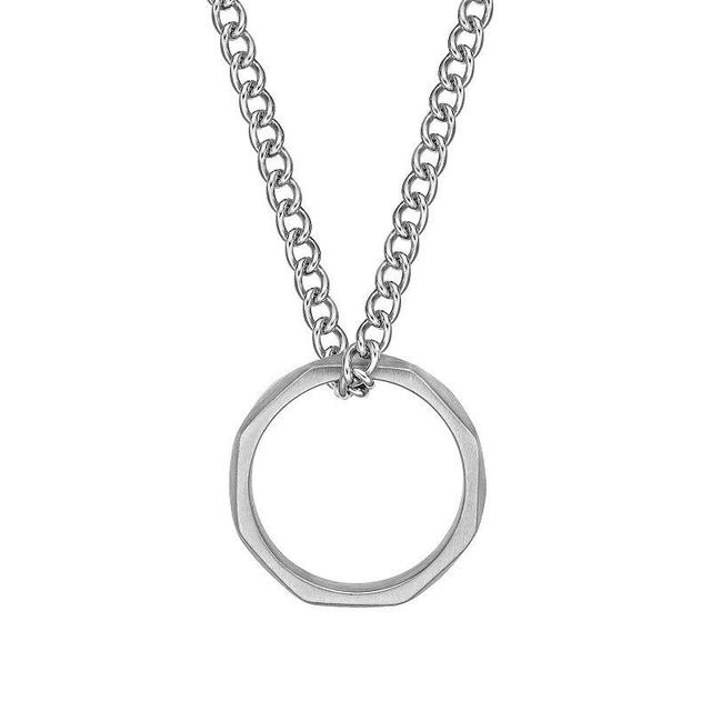 LYNX Stainless Steel Circle Pendant 24 Curb Chain Mens Necklace, Two Tone Product Image