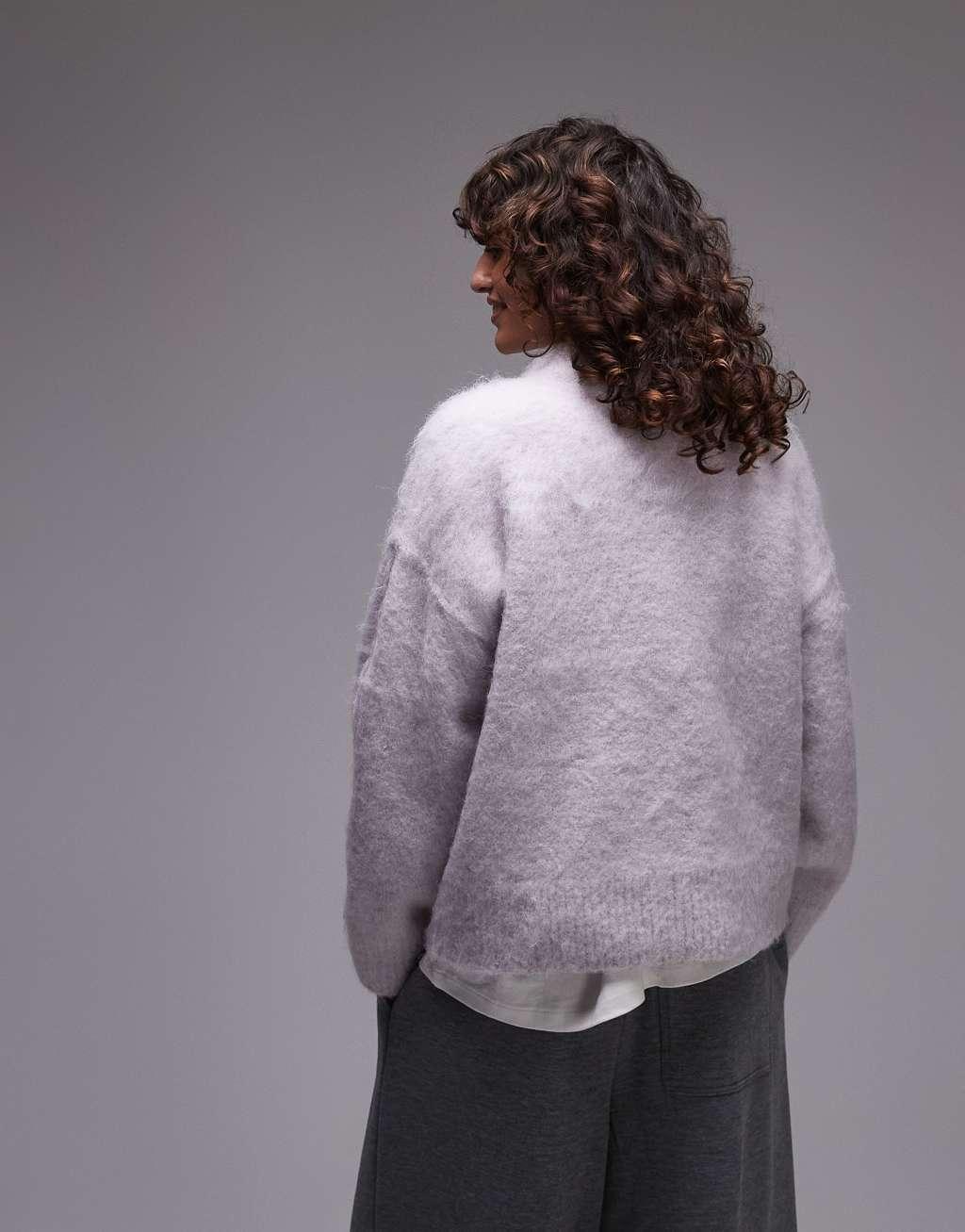 Topshop fluffy knit relaxed sweater in lilac Product Image