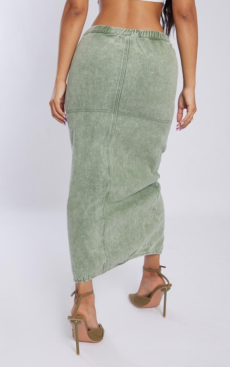 Petite Washed Green Denim Cargo Midi Skirt Product Image