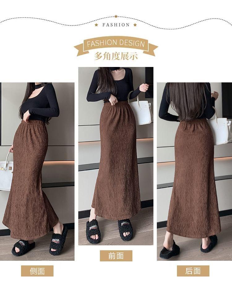 High Rise Plain Crinkle Midi Fishtail Skirt Product Image