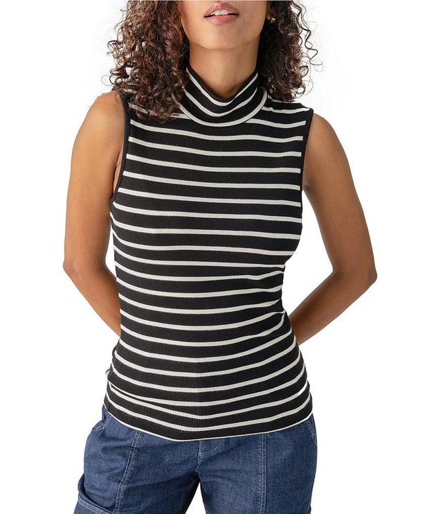 Sanctuary Essential Rib Knit Stripe Print Turtleneck Sleeveless Top Product Image