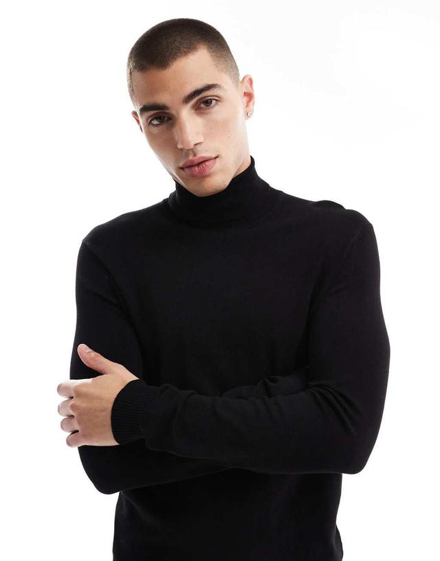 Bershka fine knit turtleneck in black Product Image