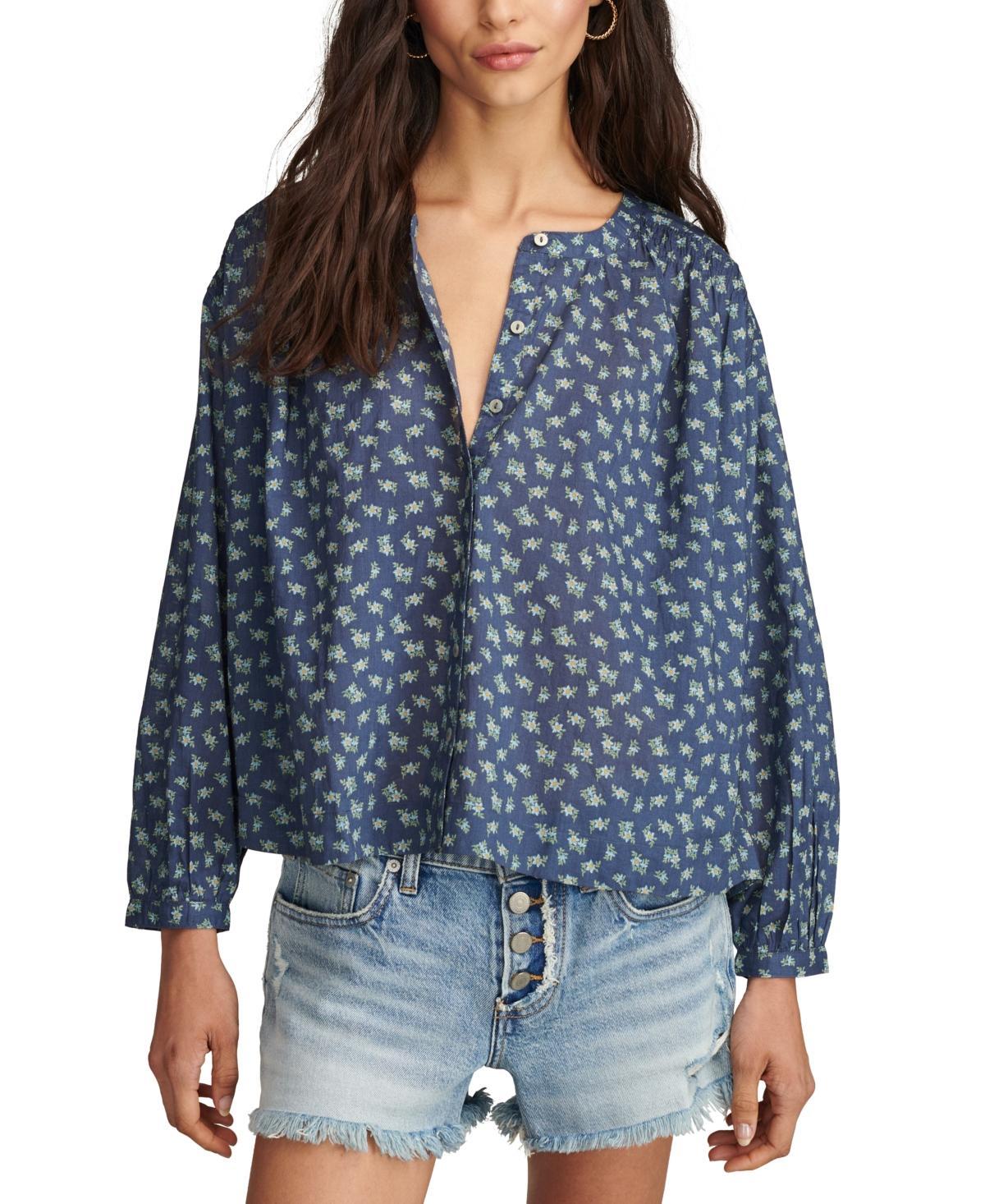 Lucky Brand Floral Smocked Button-Up Top Product Image