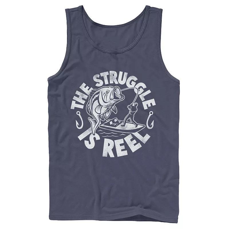 Mens Struggle Is Reel Text Tank Top Blue Product Image