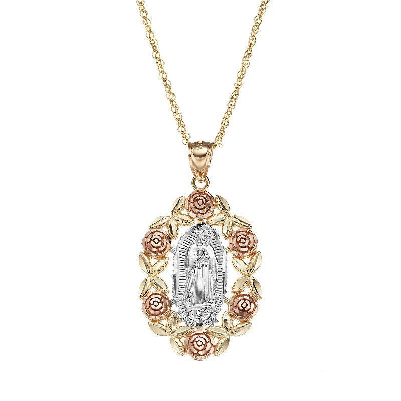 14k Gold Tri-Tone Our Lady of Guadalupe Pendant Necklace, Womens Product Image