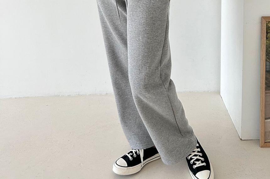 Set: Plain Zip-Up Hooded Jacket + Elastic Waist Sweatpants Product Image