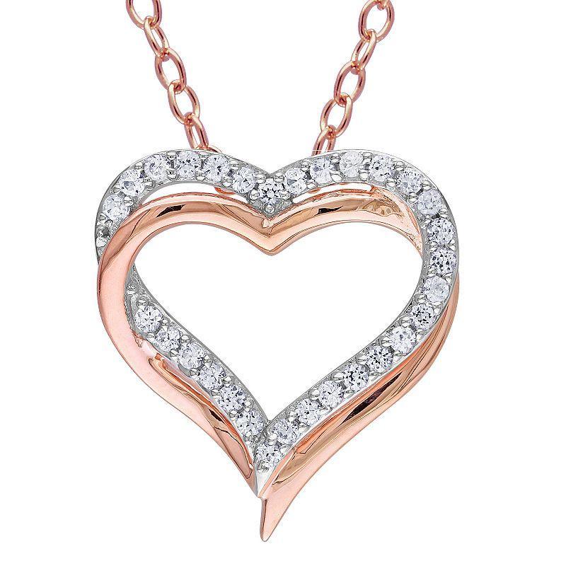 Stella Grace 18k Gold Over Silver Lab Created White Sapphire Heart Pendant Necklace, Womens Rose Gold Tone Product Image