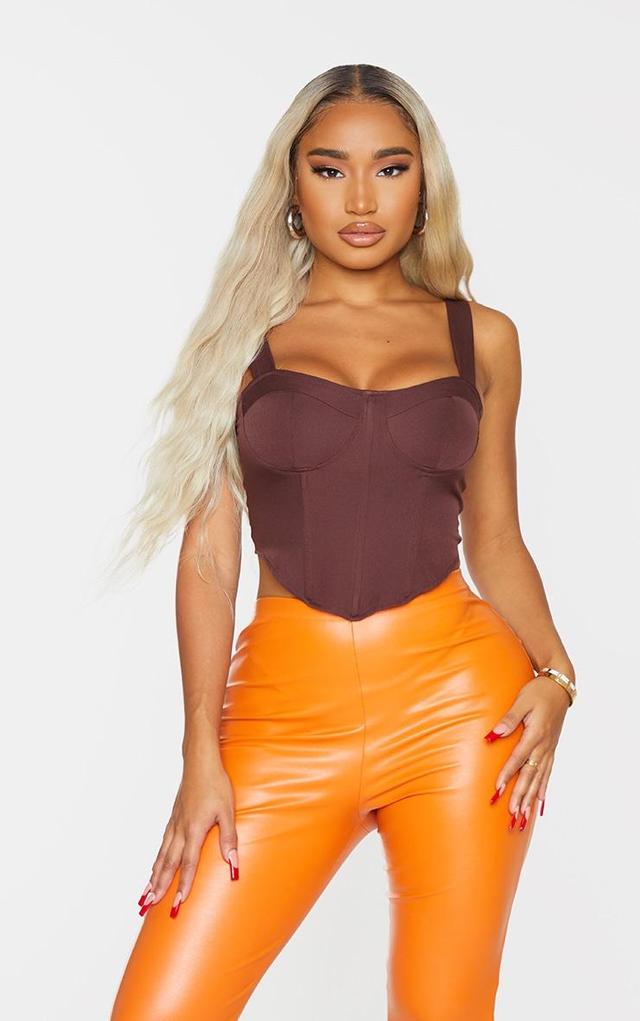 Shape Chocolate Brown Woven Corset Crop Top Product Image