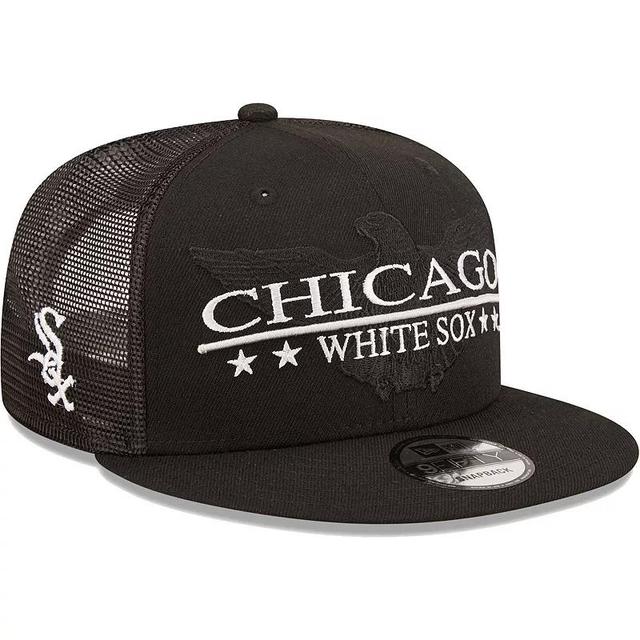 Mens New Era Black Chicago White Sox Patriot Trucker 9FIFTY Snapback Hat Product Image