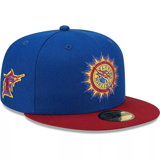 Mens New Era Royal/Red Florida Marlins Alternate Throwback Logo Primary Jewel Gold Undervisor 59FIFTY Fitted Hat Product Image