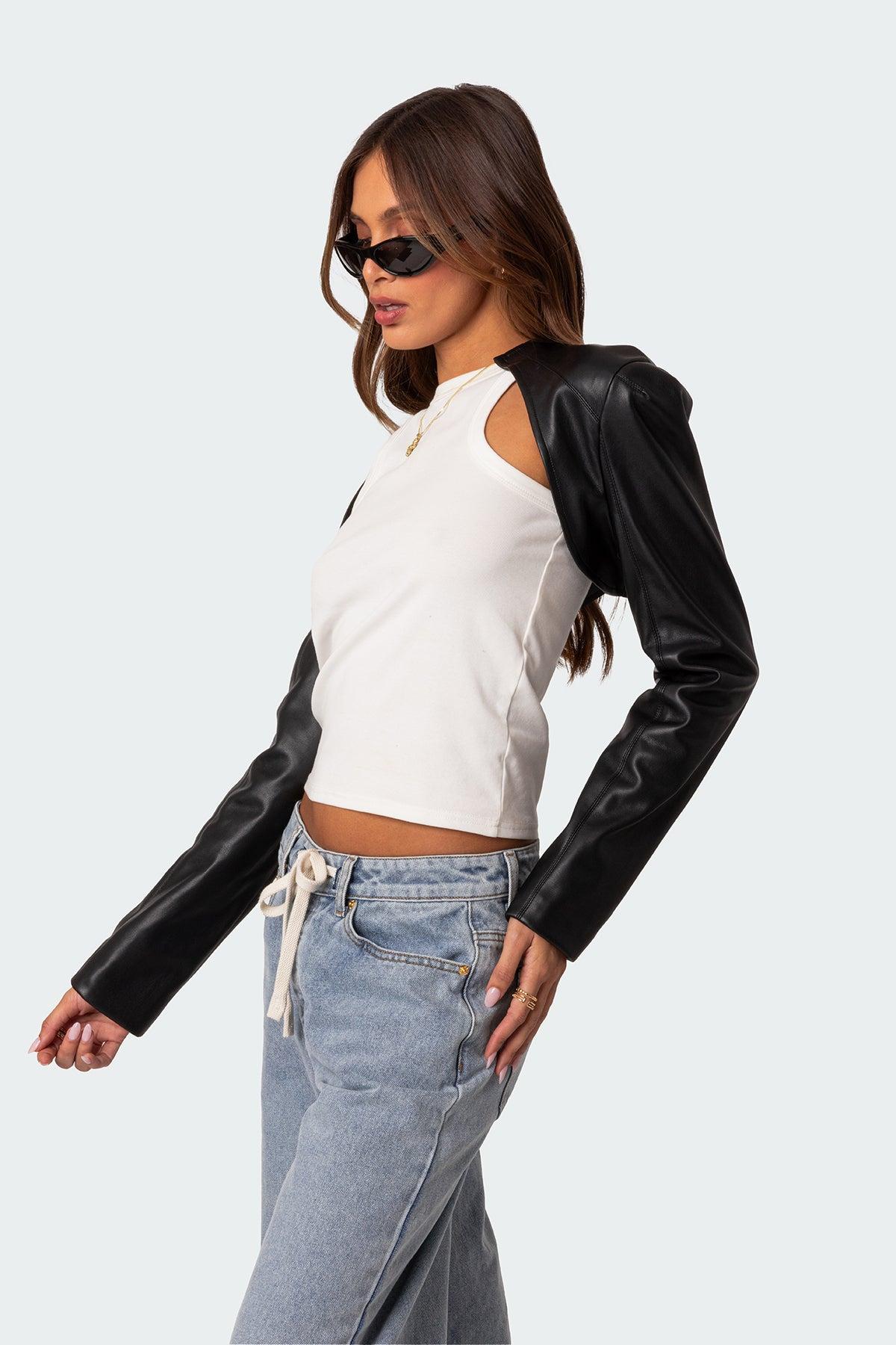 Faux Leather Shrug Jacket Product Image